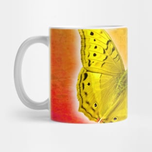 Glowing yellow butterfly on vibrant textured background Mug